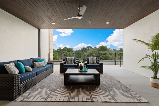 view of patio with ceiling fan and outdoor lounge area