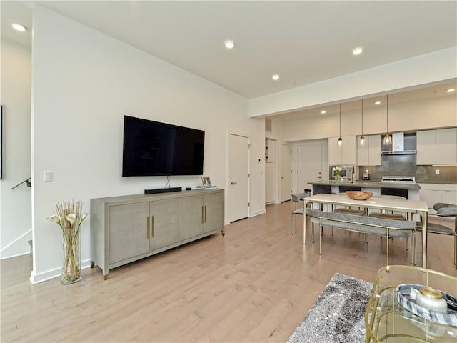 living room with light hardwood / wood-style flooring