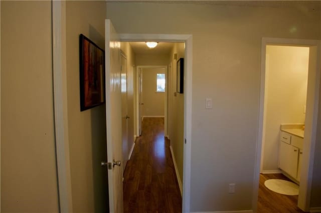 hallway featuring dark hardwood / wood-style flooring