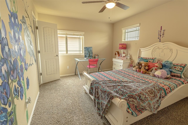 bedroom featuring carpet and ceiling fan