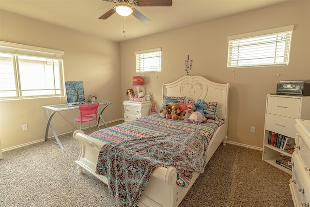 bedroom with carpet flooring and ceiling fan