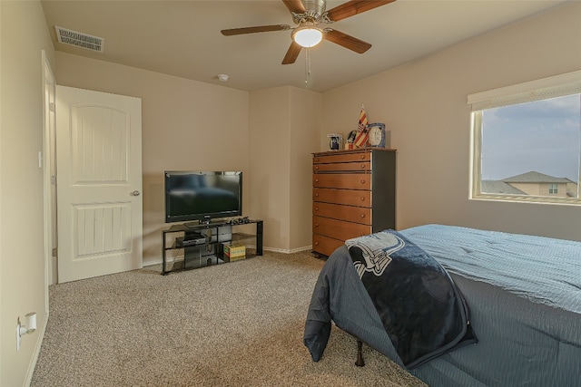 bedroom with carpet floors and ceiling fan