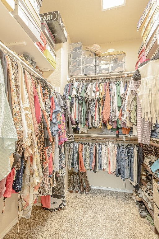 walk in closet featuring carpet flooring