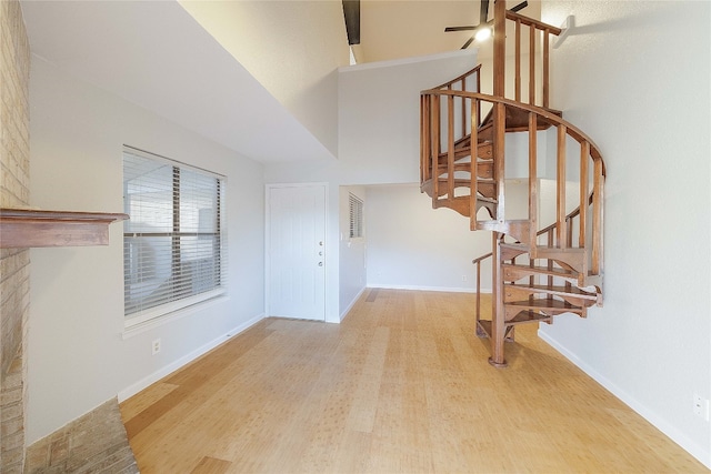 interior space featuring ceiling fan and light hardwood / wood-style floors