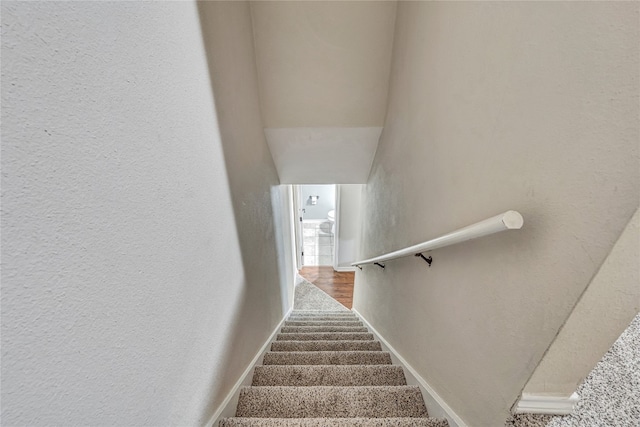 stairway with hardwood / wood-style flooring