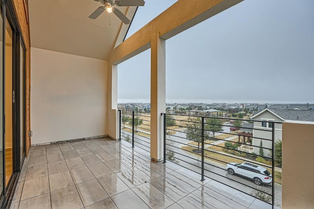 balcony featuring ceiling fan