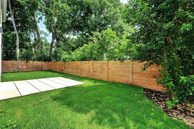 view of yard featuring a patio area and a fenced backyard