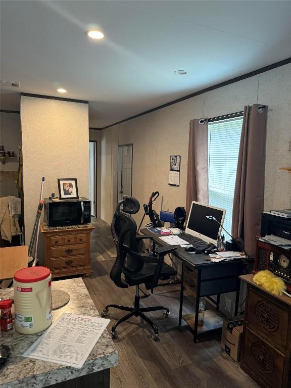 office area featuring dark hardwood / wood-style floors