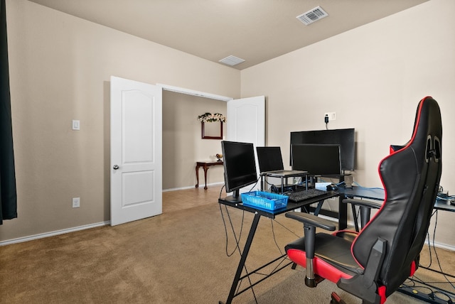 office space with light colored carpet