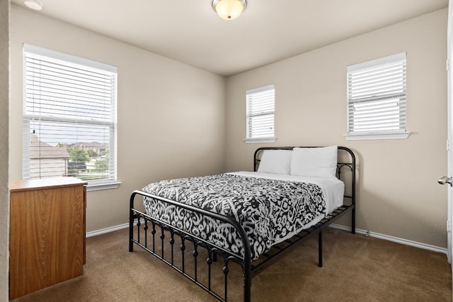 bedroom featuring multiple windows and carpet flooring