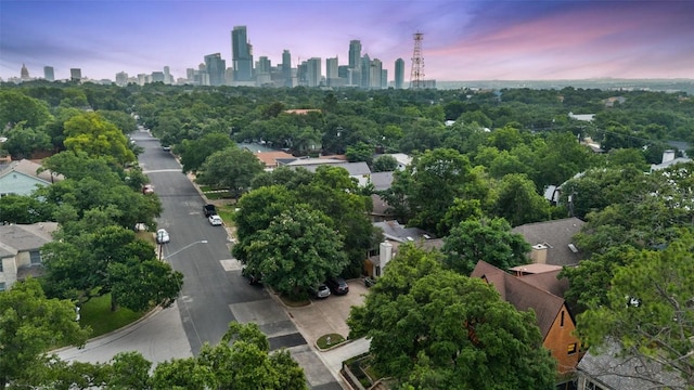 view of aerial view at dusk