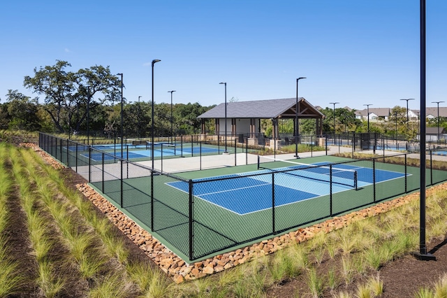 view of sport court featuring a gazebo