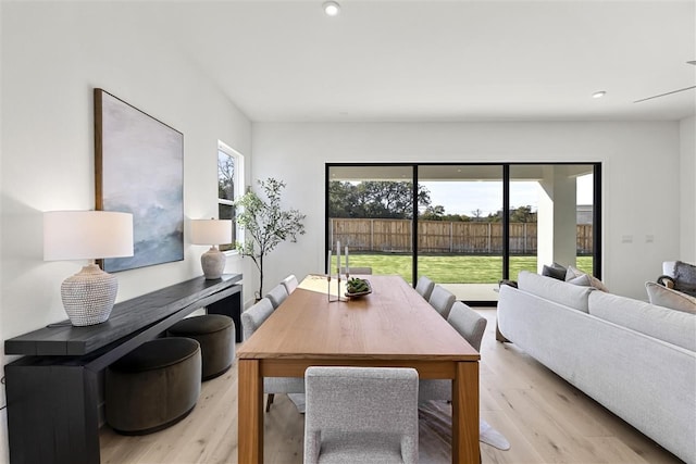 dining area with light hardwood / wood-style flooring