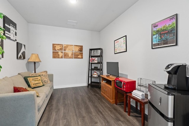 office area with dark wood-type flooring