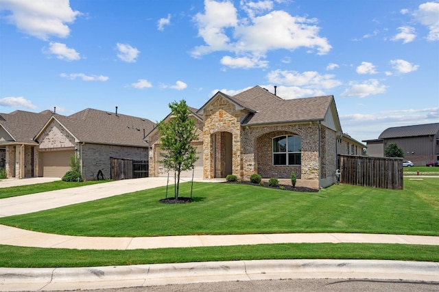 french country style house with a front lawn