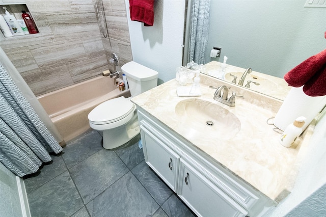 full bathroom with vanity, toilet, and shower / bath combo with shower curtain