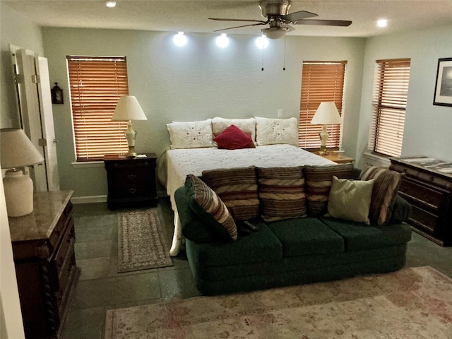 bedroom featuring ceiling fan