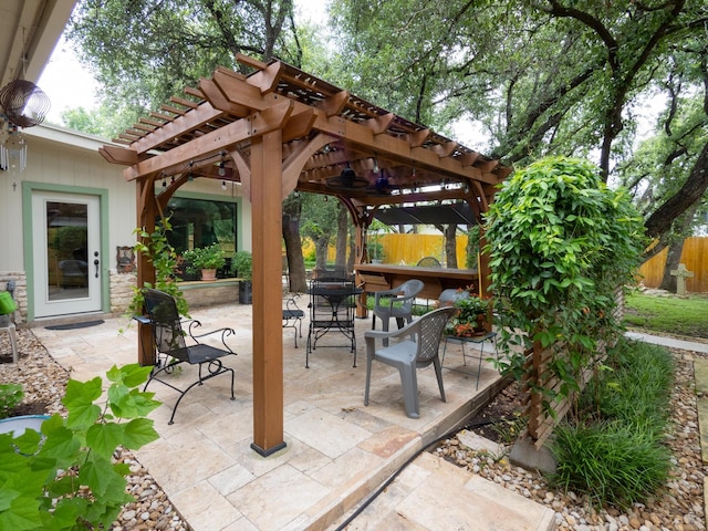 view of patio / terrace featuring a pergola