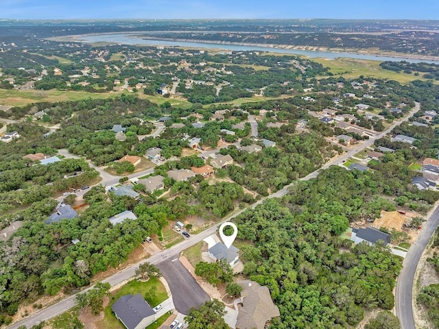 21201 Norris Cv, Lago Vista, TX 78645 - aerial view of property's location with a nearby body of water and nearby suburban area
