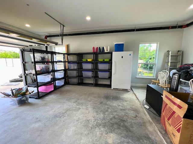 garage with white fridge