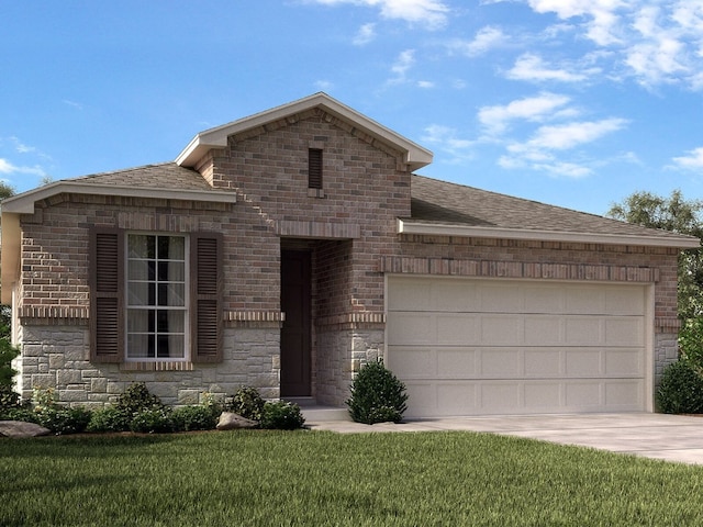 view of front facade with a garage and a front lawn