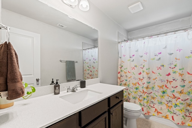 212 Timber Brook Dr, Hutto, TX 78634 - full bathroom with toilet, visible vents, tile patterned flooring, and vanity