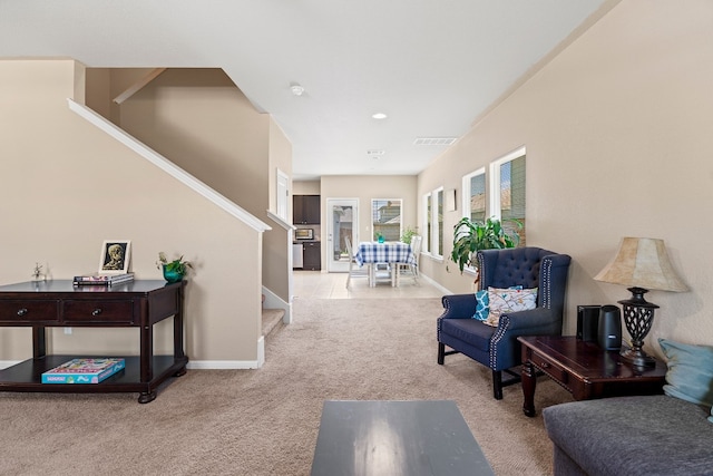 interior space with light colored carpet