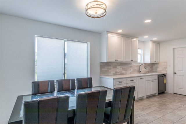 tiled dining space with sink