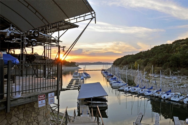 view of dock featuring a water view