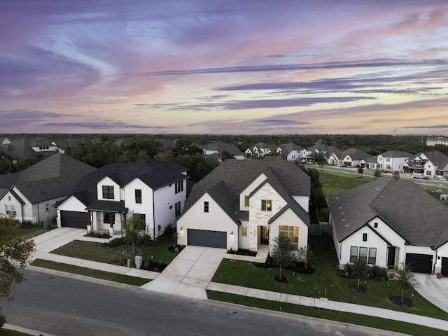 view of aerial view at dusk