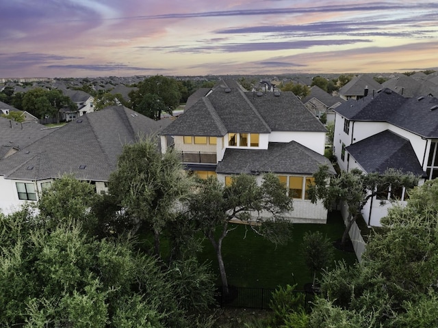 view of aerial view at dusk