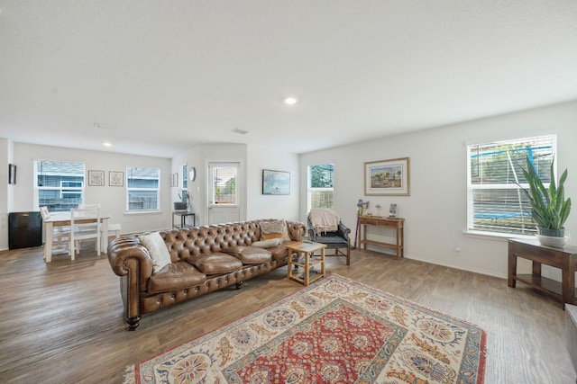 living room featuring light wood-type flooring