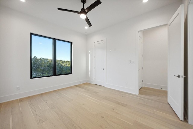18116 Cedar Sage Ct, Lago Vista, TX 78645 - unfurnished bedroom featuring light wood-type flooring, recessed lighting, baseboards, and a ceiling fan
