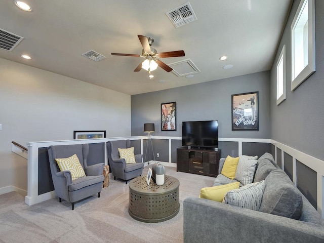 20517 Martin Ln, Pflugerville, TX 78660 - carpeted living room with ceiling fan, recessed lighting, and baseboards