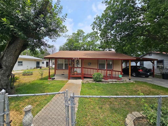 view of front of property with covered porch and a front yard