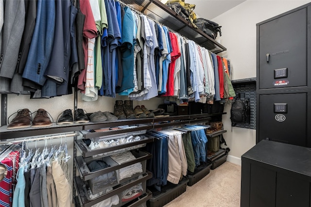 spacious closet featuring light carpet