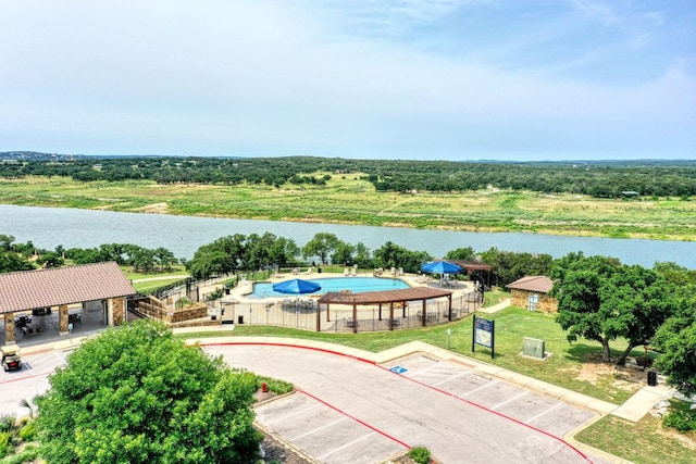 bird's eye view featuring a water view