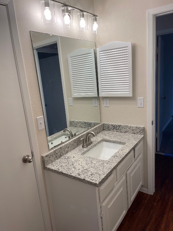 bathroom with vanity and wood-type flooring