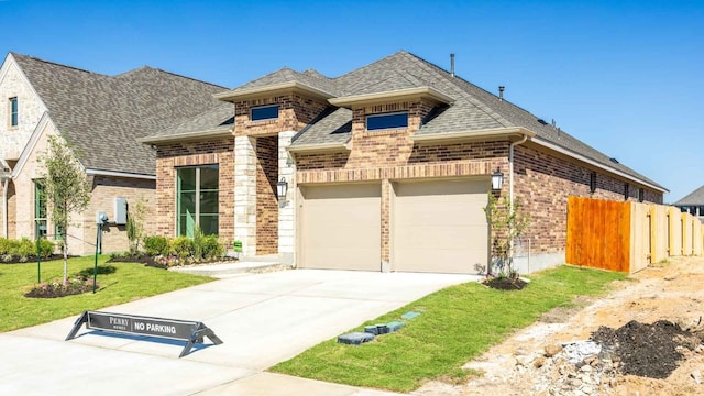 view of front of home with a garage and a front lawn