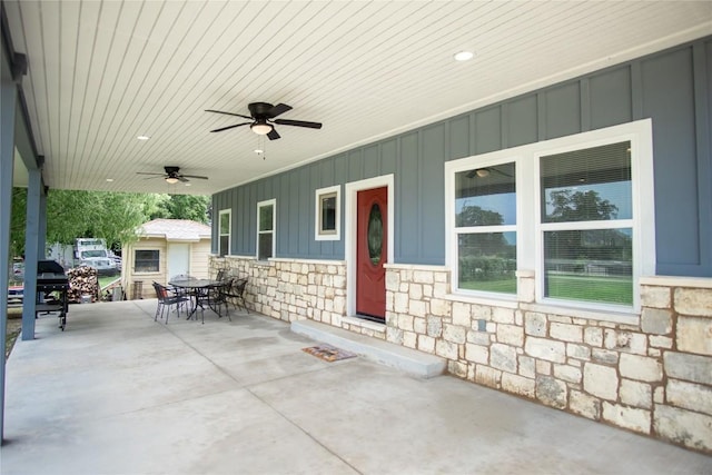 view of patio / terrace featuring ceiling fan and area for grilling