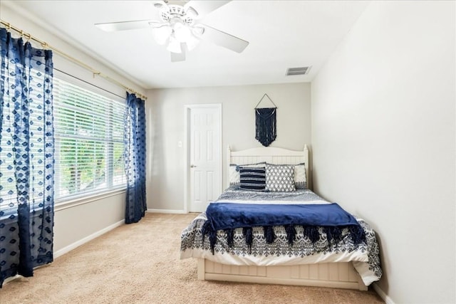 bedroom with carpet flooring and ceiling fan