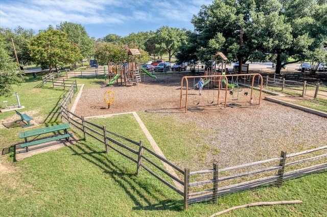 view of jungle gym featuring a yard