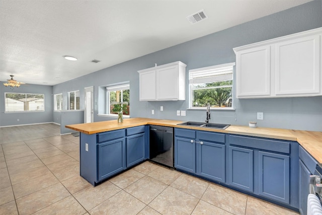 kitchen with white cabinets, plenty of natural light, sink, and dishwasher