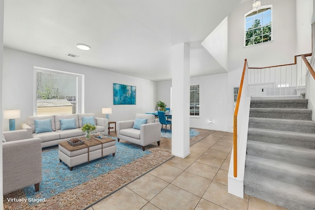 view of tiled living room