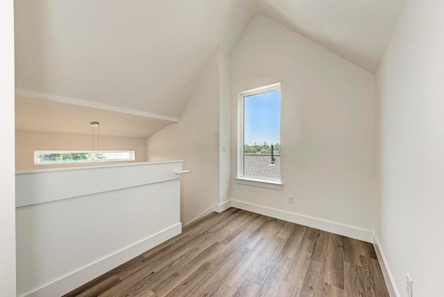 additional living space featuring wood-type flooring and vaulted ceiling