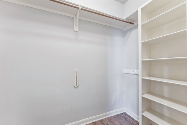 walk in closet with wood-type flooring