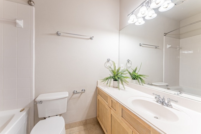 full bathroom with tile patterned flooring, vanity, toilet, and shower / washtub combination