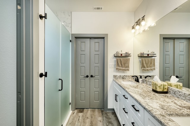 bathroom with hardwood / wood-style flooring and vanity