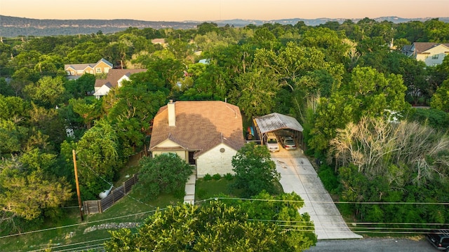 view of aerial view at dusk