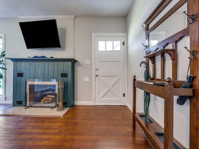 foyer with dark wood-type flooring